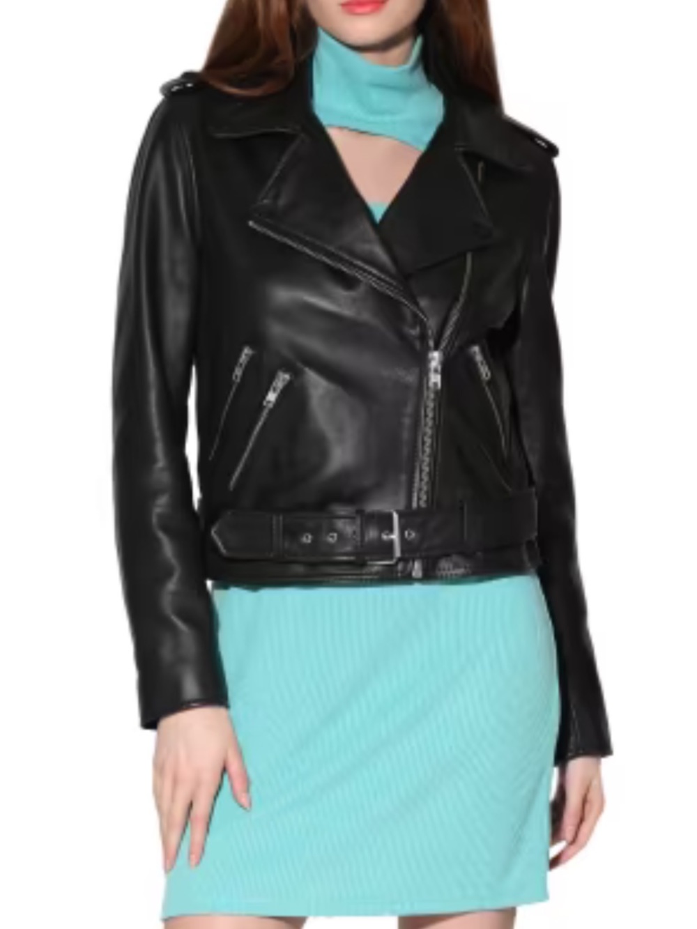 Walter Baker Black Leather Allison Moto Jacket with Belt